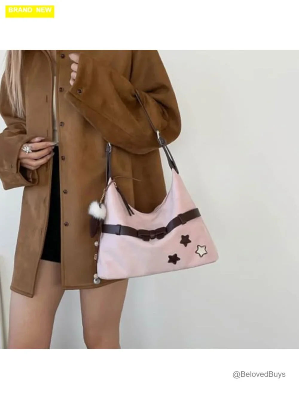 Faux Suede Tote Handbag Hobo Satchel Crossbody Bag Slouchy Shoulder Purse